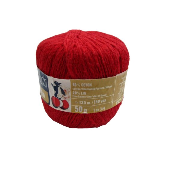 Pinguoin Red Cotton Linen Yarn 50g 135m 150yds 4 Ply Machine Washable - Picture 6 of 11